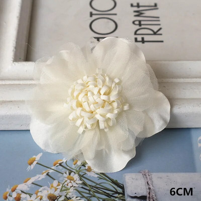 10Gb/Lot Beige Series Camellia Rose šifona auduma mākslīgo ziedu galva kāzu kleitu apģērbu dekorēšanai galvassegā