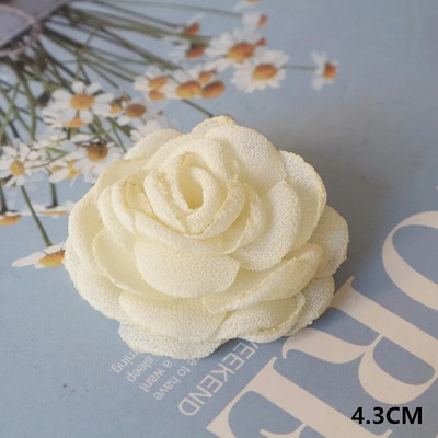 10Gb/Lot Beige Series Camellia Rose šifona auduma mākslīgo ziedu galva kāzu kleitu apģērbu dekorēšanai galvassegā