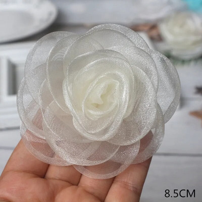 10Gb/Lot Beige Series Camellia Rose šifona auduma mākslīgo ziedu galva kāzu kleitu apģērbu dekorēšanai galvassegā