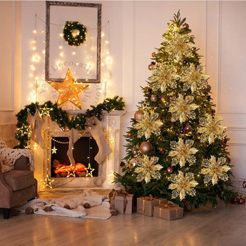 5τμχ 9-16cm Χριστουγεννιάτικη διακόσμηση Glitter τεχνητά λουλούδια για διακόσμηση σπιτιού Κρεμαστό χριστουγεννιάτικο δέντρο Navidad Πρωτοχρονιάτικα στολίδια Προμήθειες