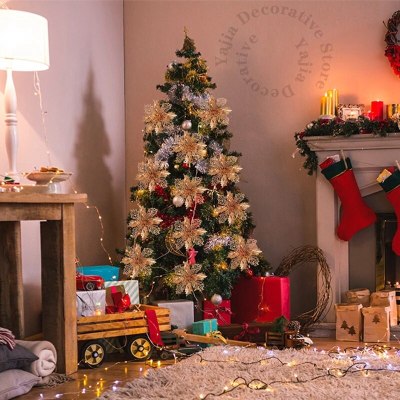 5 kom 9-16 cm božićni ukrasi svjetlucavo umjetno cvijeće za uređenje doma Božićno drvce Privjesak Navidad Novogodišnji ukrasi Pribor