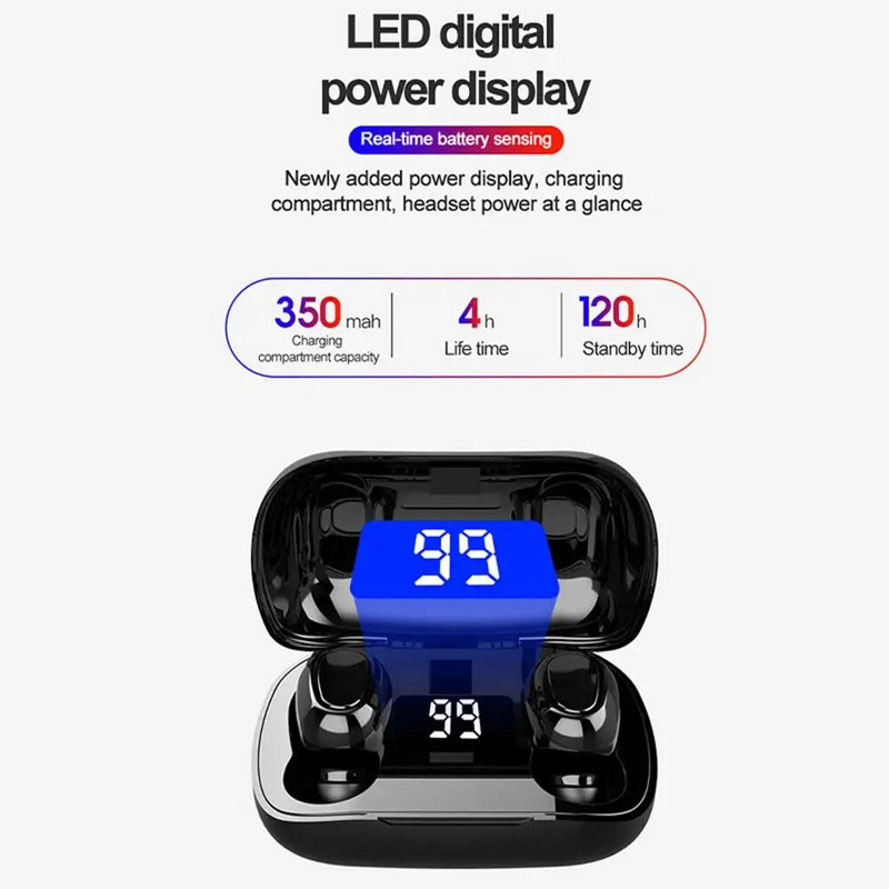 L21pro vezeték nélküli fülhallgató sport fejhallgató 6H Playtime fülhallgató töltőtokkal Fülhallgató fülbe helyezhető fülhallgató számítógépes laptophoz