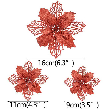 10 τμχ Glitter τεχνητό λουλούδι Poinsettia με μούρο Γάμος Πρωτοχρονιάτικο Χριστουγεννιάτικο Κεράσι Διακοσμήσεις Χριστουγεννιάτικων Δέντρων
