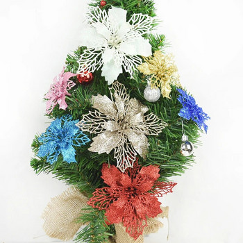 10 τμχ Glitter τεχνητό λουλούδι Poinsettia με μούρο Γάμος Πρωτοχρονιάτικο Χριστουγεννιάτικο Κεράσι Διακοσμήσεις Χριστουγεννιάτικων Δέντρων