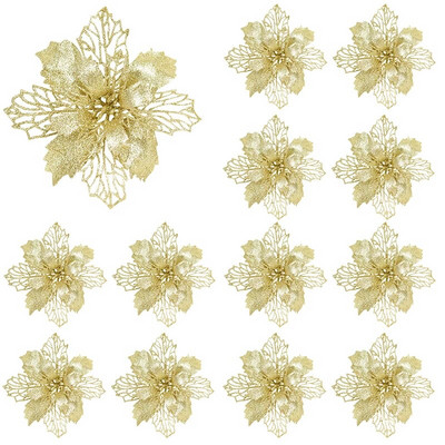 10 komada svjetlucavog umjetnog cvijeta božićne zvijezde s bobicama Vjenčanje Nova godina Božić Dekoracije cvjetova trešnje Božićni ukras za drvce