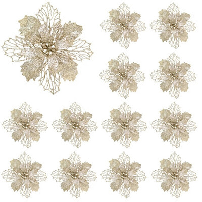 10 komada svjetlucavog umjetnog cvijeta božićne zvijezde s bobicama Vjenčanje Nova godina Božić Dekoracije cvjetova trešnje Božićni ukras za drvce