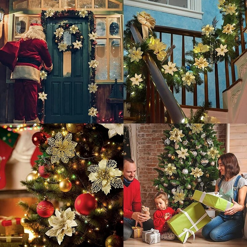 10 komada svjetlucavog umjetnog cvijeta božićne zvijezde s bobicama Vjenčanje Nova godina Božić Dekoracije cvjetova trešnje Božićni ukras za drvce