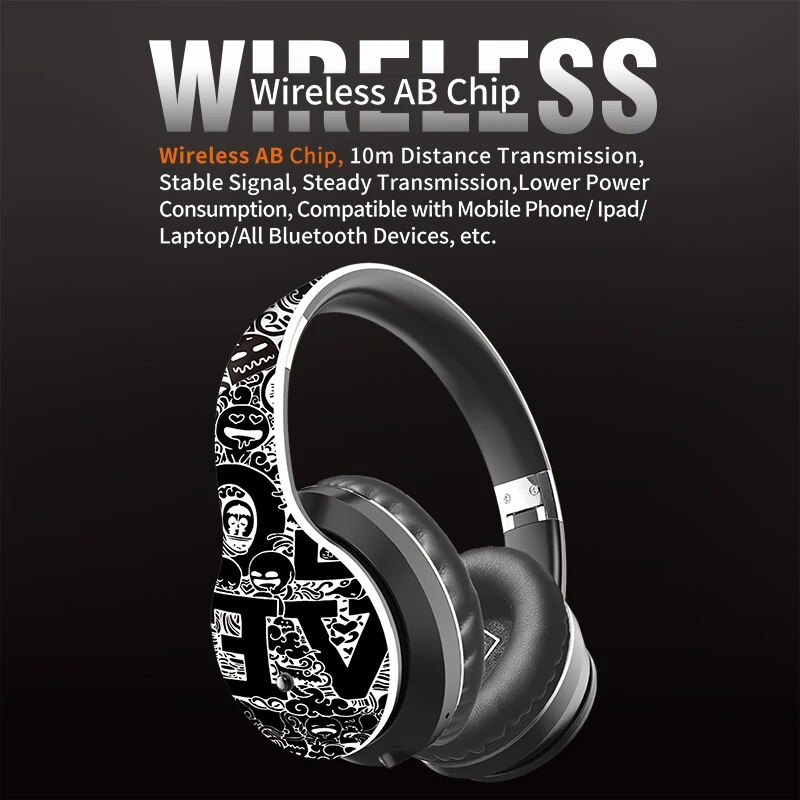 Grafiti Austiņas Spēļu Austiņas Bezvadu Bluetooth Austiņas Mūzika Sports Skriešanas Austiņas Izvelkamas Datoraustiņas Spēlētājs