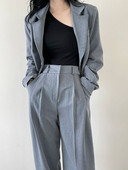 Masszív irodai viselet női öltöny, 2023. ősz, új divat, hosszú ujjú, lehajtható galléros blézerkabát + magas derekú, bő nadrágkosztüm