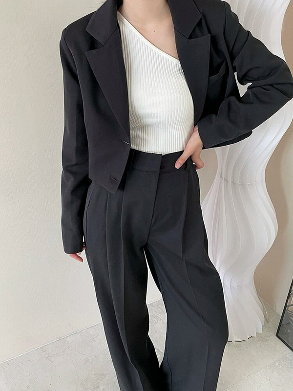 Masszív irodai viselet női öltöny, 2023. ősz, új divat, hosszú ujjú, lehajtható galléros blézerkabát + magas derekú, bő nadrágkosztüm