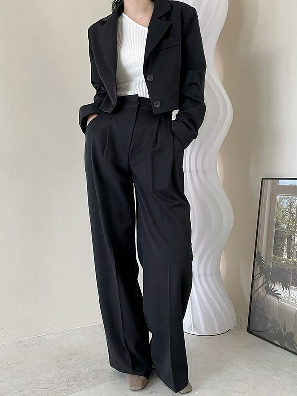 Masszív irodai viselet női öltöny, 2023. ősz, új divat, hosszú ujjú, lehajtható galléros blézerkabát + magas derekú, bő nadrágkosztüm