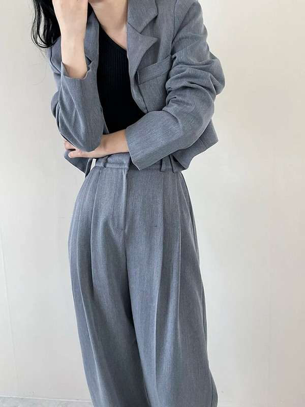 Masszív irodai viselet női öltöny, 2023. ősz, új divat, hosszú ujjú, lehajtható galléros blézerkabát + magas derekú, bő nadrágkosztüm