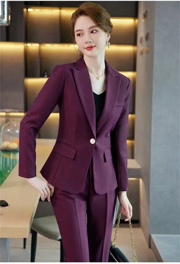 Fashion Black Blazer Γυναικεία επαγγελματικά κοστούμια Παντελόνι και κορυφαία σετ Εργασία Σαλόνι ομορφιάς Γυναικεία Γυναικεία μπουφάν ομοιόμορφα στυλ OL