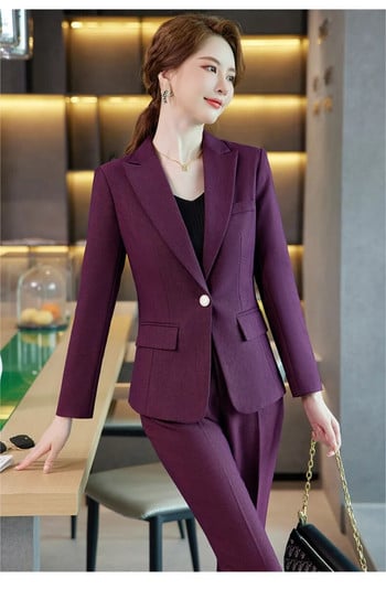 Fashion Black Blazer Γυναικεία επαγγελματικά κοστούμια Παντελόνι και κορυφαία σετ Εργασία Σαλόνι ομορφιάς Γυναικεία Γυναικεία μπουφάν ομοιόμορφα στυλ OL