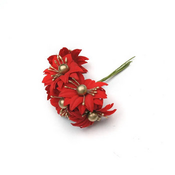 1 куп/6 бр. Мини червен малък коледен букет цветя Изкуствени копринени цветя за сватбена декорация Направи си сам венец за скрапбукинг