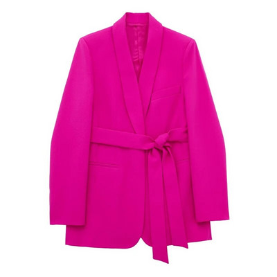 Sievietes elegants, rozā sarkans, taisns bleizera uzvalks 2023. gada pavasarī, sieviešu elegants, šņorējams bleizeris, uzvalks dāmām.