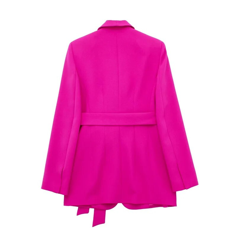 Sievietes elegants, rozā sarkans, taisns bleizera uzvalks 2023. gada pavasarī, sieviešu elegants, šņorējams bleizeris, uzvalks dāmām.