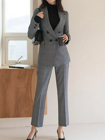 Office Lady Elegant Casual Solid Blazer Παντελόνι Γυναικεία Μόδα Νέα vintage επαγγελματικά μπουφάν και παντελόνια Δύο κομμάτια Γυναικεία ρούχα