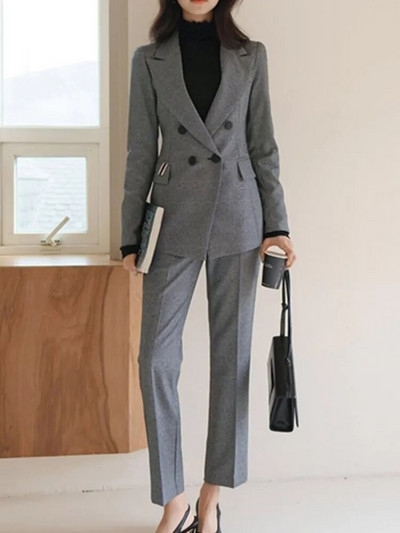 Biroja dāma Elegants ikdienišķs, vienkrāsains bikškostīms Sieviešu Modes Jauni Vintage biznesa jakas un Bikses Divu gabalu sieviešu tērpi