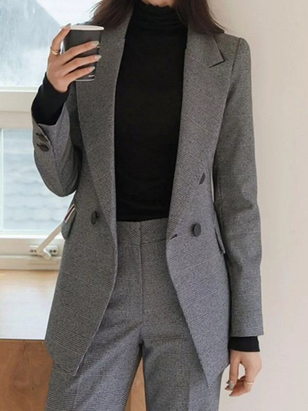 Biroja dāma Elegants ikdienišķs, vienkrāsains bikškostīms Sieviešu Modes Jauni Vintage biznesa jakas un Bikses Divu gabalu sieviešu tērpi