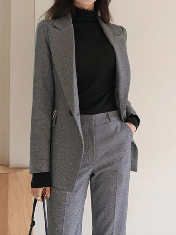 Biroja dāma Elegants ikdienišķs, vienkrāsains bikškostīms Sieviešu Modes Jauni Vintage biznesa jakas un Bikses Divu gabalu sieviešu tērpi