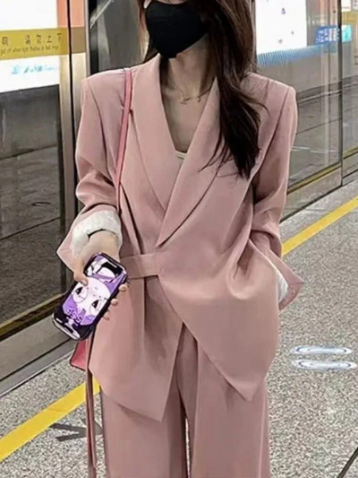 Elegantni blejzer odijela s hlačama Ženska ulična odjeća s dugim rukavima, korejska modna dvodijelna odijela s labavim gumbima 2023. Nova jesensko-zimska odijela s hlačama