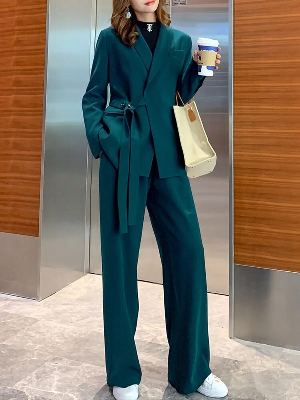 Elegantni blejzer odijela s hlačama Ženska ulična odjeća s dugim rukavima, korejska modna dvodijelna odijela s labavim gumbima 2023. Nova jesensko-zimska odijela s hlačama