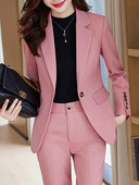 Roosad kaheosalised komplektid, naiste 2023. aasta rõivakomplektid, uus sügismoodne, lahtikäiva kraega pikkade varrukatega bleismantlid + kõrge vöökohaga pükskostüümid