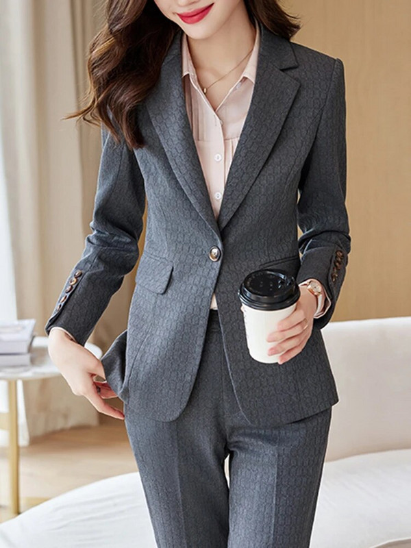 Roosad kaheosalised komplektid, naiste 2023. aasta rõivakomplektid, uus sügismoodne, lahtikäiva kraega pikkade varrukatega bleismantlid + kõrge vöökohaga pükskostüümid