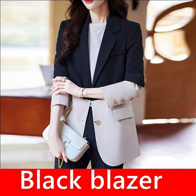 Eleganti sieviešu formālu žakešu bikšu komplekti 2023. gada rudens Khaki melnā krāsā, biroja sieviešu darba apģērba bikses jaka, 2 daļ.