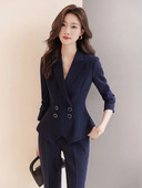 Elegantna ženska jakna 2-dijelni set 2023 Jesen Ležerni crno ružičasti tamnoplavi sako + hlače Odijela Uredska ženska službena poslovna odijela