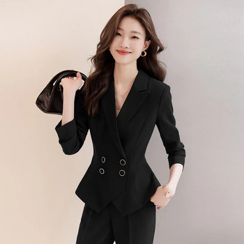 Κομψό γυναικείο σακάκι 2 τεμαχίων 2023 Φθινοπωρινό casual μαύρο ροζ Navy Blazer + Παντελόνι Κοστούμια Γυναικεία Επίσημες Επαγγελματικές φόρμες