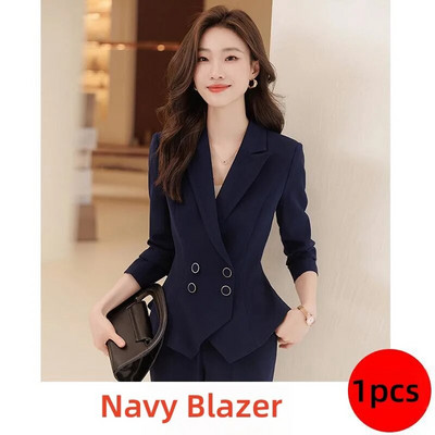 Elegantna ženska jakna 2-dijelni set 2023 Jesen Ležerni crno ružičasti tamnoplavi sako + hlače Odijela Uredska ženska službena poslovna odijela