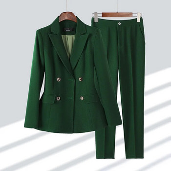 Vintage γυναικείο επίσημο παντελόνι 2023 Νέο Φθινοπωρινό Χακί Χειμερινό πράσινο μαύρο σακάκι και παντελόνι Γραφείο Lady Work Business σετ 2 τεμαχίων