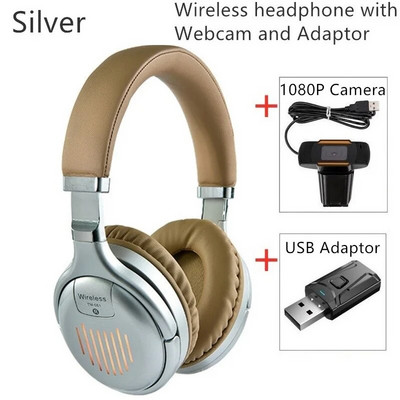 Bezvadu austiņas Bluetooth austiņas ar USB adapteri un videozvanu 1080P tīmekļa kamera PC datora kamera interneta sapulces nodarbībai