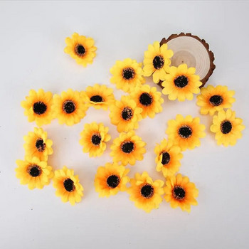7,5 см мини копринени слънчогледови изкуствени цветя Глава за сватбено парти Декорация на дома Направи си сам венец Скрапбукинг Фалшиви цветя