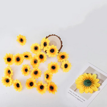 7,5cm Mini Silk Sunflower Artificial Flowers Head for Wedding Party Διακόσμηση σπιτιού DIY στεφάνι Scrapbooking Ψεύτικα λουλούδια