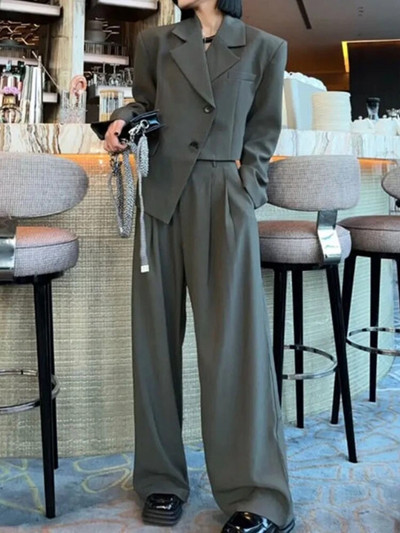 Sako odijelo Ženski dvodijelni kompleti Ženska odjeća Jesenski nepravilni sako Kaput Hlače širokih nogavica Uredska odjeća Moda u korejskom stilu