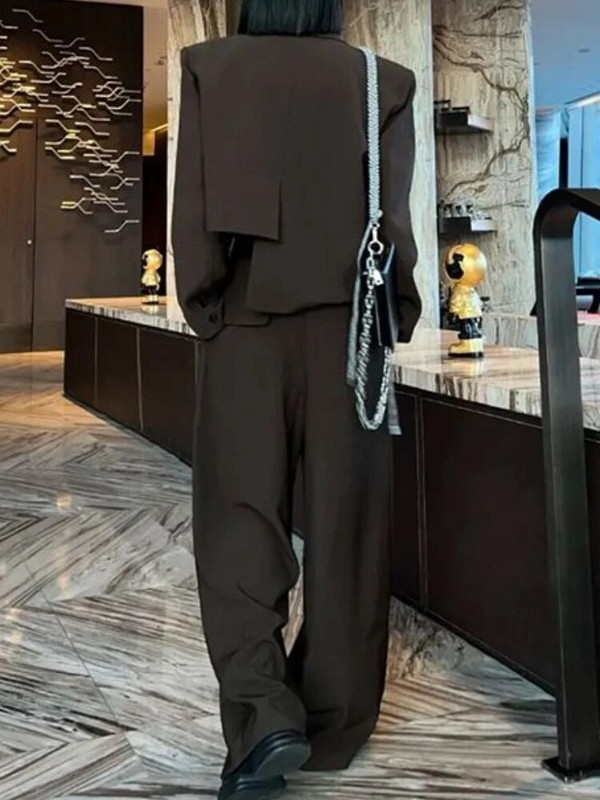 Sako odijelo Ženski dvodijelni kompleti Ženska odjeća Jesenski nepravilni sako Kaput Hlače širokih nogavica Uredska odjeća Moda u korejskom stilu