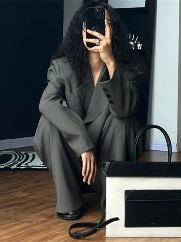 Sako odijelo Ženski dvodijelni kompleti Ženska odjeća Jesenski nepravilni sako Kaput Hlače širokih nogavica Uredska odjeća Moda u korejskom stilu