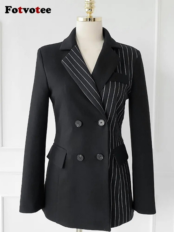 Fotvotee Φθινόπωρο 2023 Σετ δύο τεμαχίων Γυναικεία Κορεάτικη μόδα ριγέ ζιβάγκο με μαύρο μολύβι Παντελόνι γραφείου Γυναικεία λεπτά παντελόνια