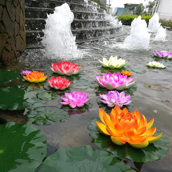 10/18 см изкуствен лотос фалшиво растение Направи си сам симулация на водна лилия Плаващ лотос Градинско езерце Декорация на аквариум Изкуствени цветя