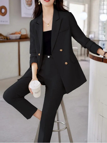 Φθινοπωρινό γυναικείο μοντέρνο Κομψό κοστούμι παντελόνι γραφείου Vintage Slim Casual τζάκετ μολύβι Γυναικείο σετ δύο τεμαχίων