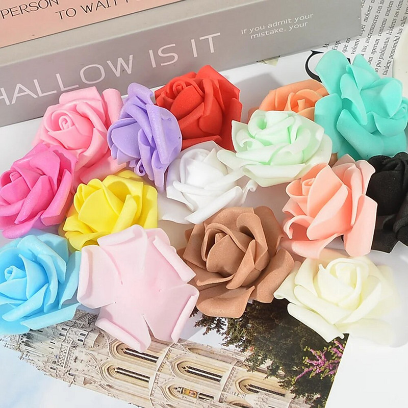 60pcs/lot 4cm Mini umjetne pjene ruže Cvjetne glavice Ručno izrađene Diy Wedding Home Decoration Party Lažne Cvjetne Loptice