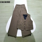 Novi ženski ljetni vintage široki prsluk bez rukava za 2023. + hlače s ravnim nogavicama visokog struka Komplet hlača s prslukom i jaknom za uredske dame