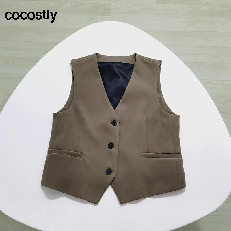 Novi ženski ljetni vintage široki prsluk bez rukava za 2023. + hlače s ravnim nogavicama visokog struka Komplet hlača s prslukom i jaknom za uredske dame