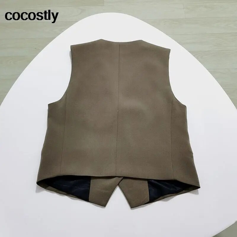 Novi ženski ljetni vintage široki prsluk bez rukava za 2023. + hlače s ravnim nogavicama visokog struka Komplet hlača s prslukom i jaknom za uredske dame