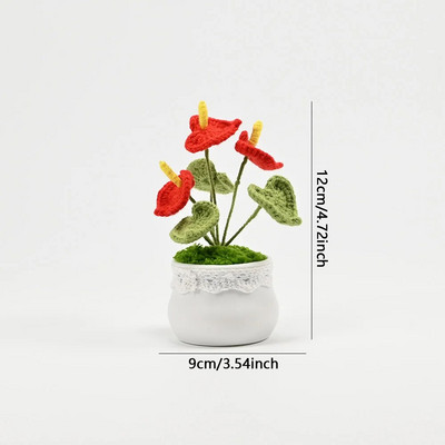 Tamborēts saulespuķu augs podos, viltus ziedu pundurkociņš, roze, kaktuss, antūrijs, kalla, āboliņš, tulpe, margrietiņa, austa dāvana mājas galda dekorēšanai