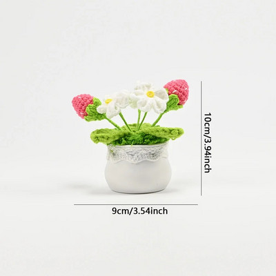 Tamborēts saulespuķu augs podos, viltus ziedu pundurkociņš, roze, kaktuss, antūrijs, kalla, āboliņš, tulpe, margrietiņa, austa dāvana mājas galda dekorēšanai