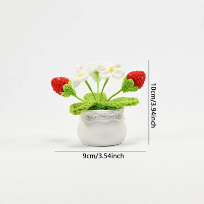 Tamborēts saulespuķu augs podos, viltus ziedu pundurkociņš, roze, kaktuss, antūrijs, kalla, āboliņš, tulpe, margrietiņa, austa dāvana mājas galda dekorēšanai